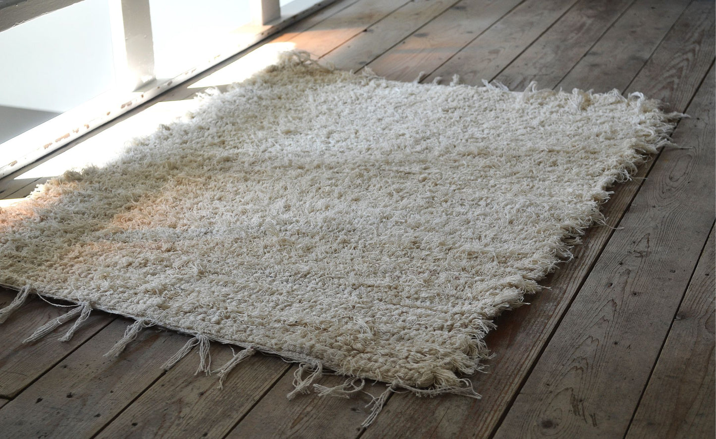 Vloerkleed Raw – 100% Organisch Katoen, Naturel, 55x80 cm met Franjes