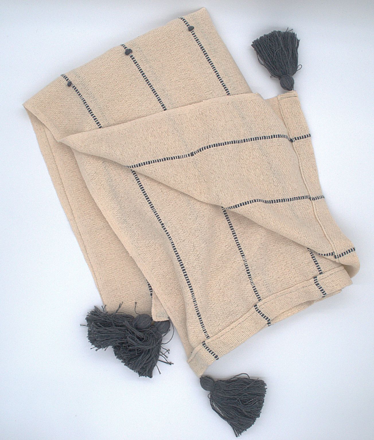 Katoenen plaid Nook Nuance beige met blauwgrijze accenten organisch katoen. 