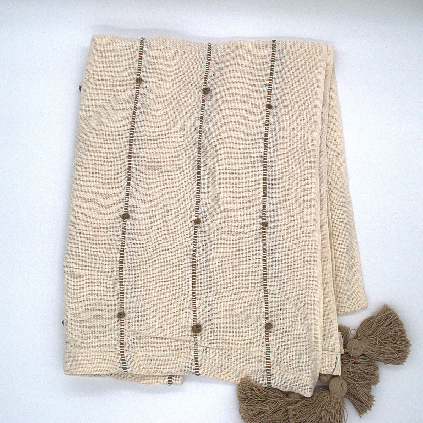 Katoenen plaid Nook Nuance beige met bruine accenten, organisch katoen.