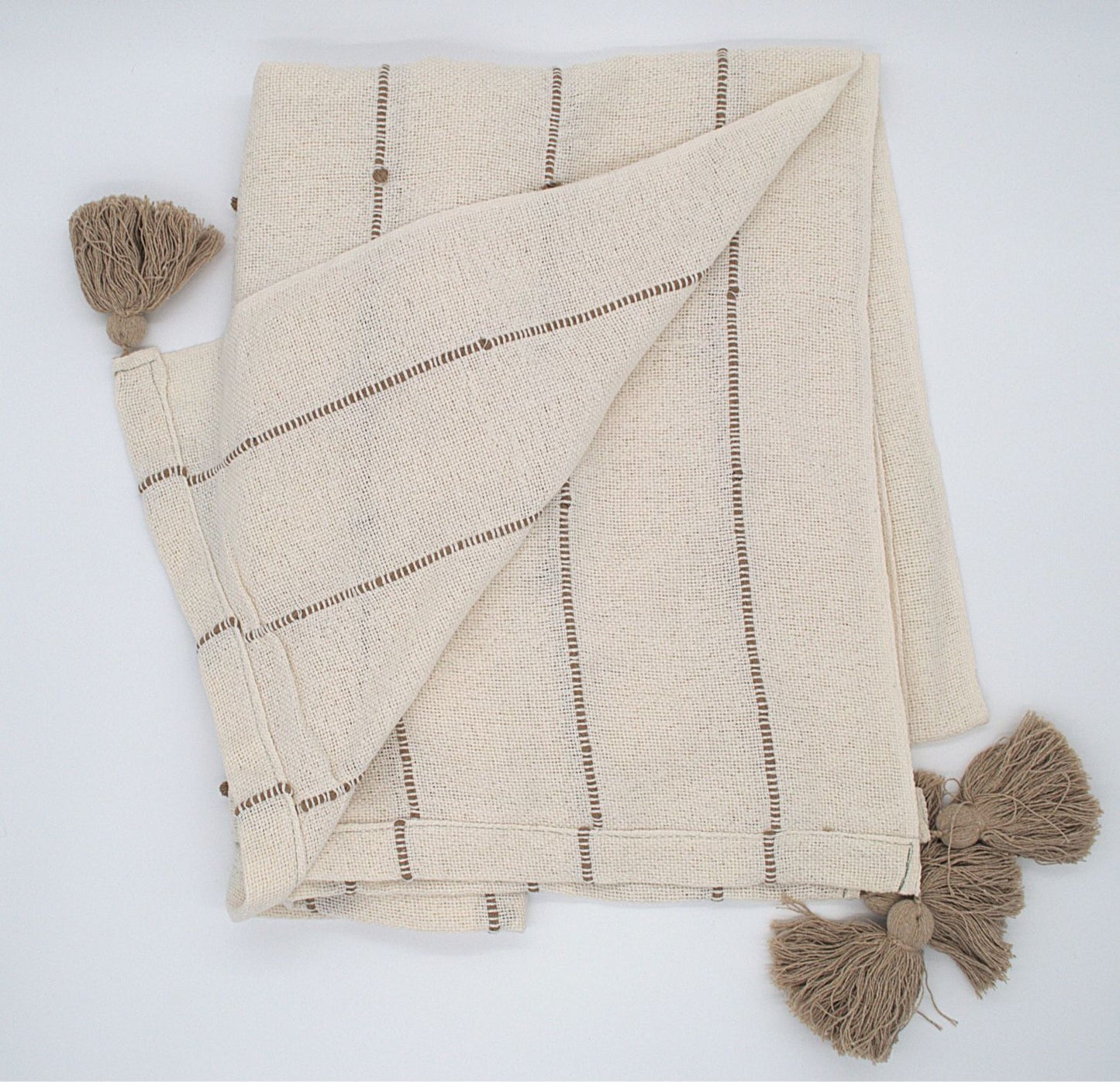 Katoenen plaid Nook Nuance beige met bruine accenten, organisch katoen.