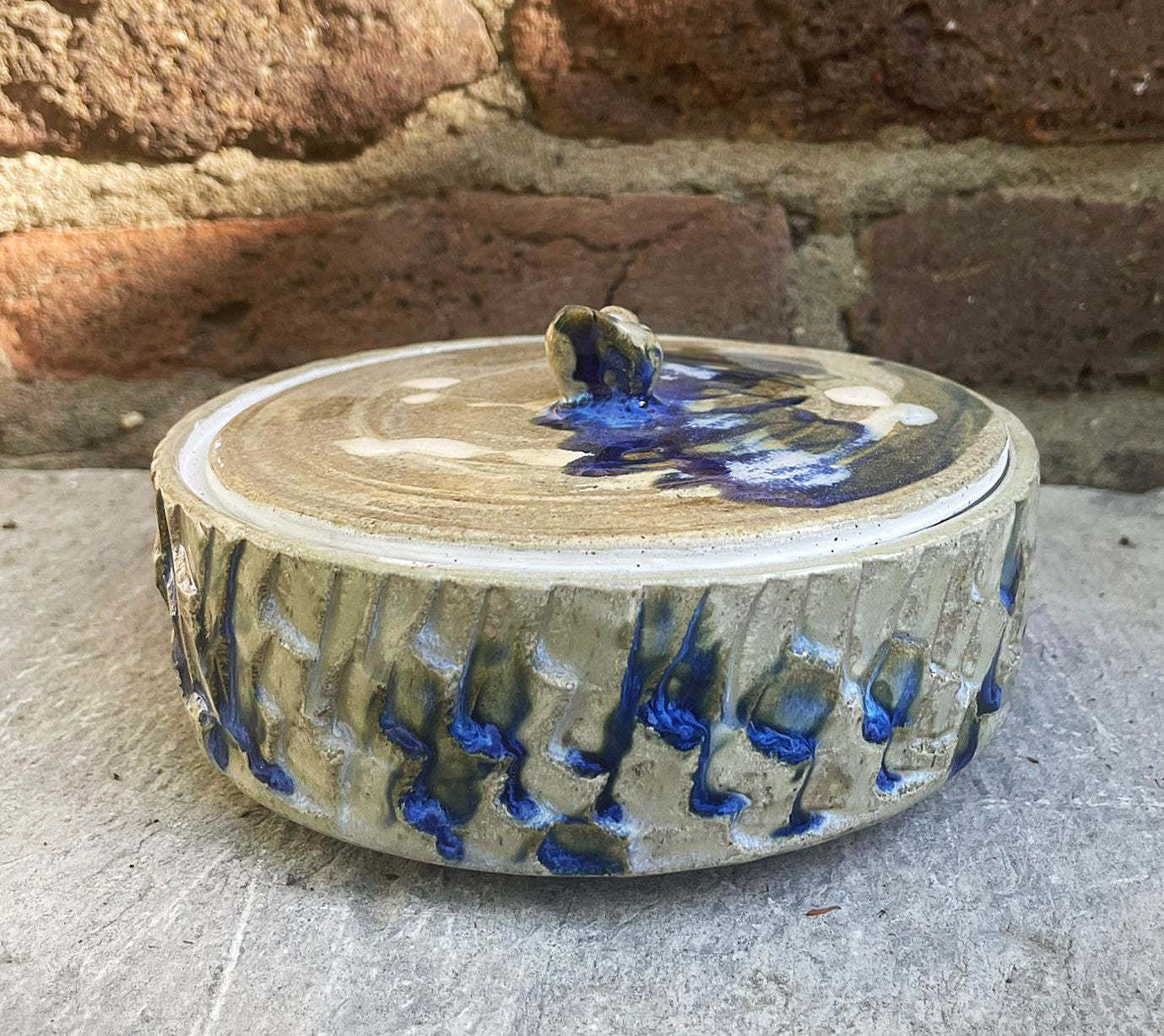 Keramieken schaal met deksel - Blauw