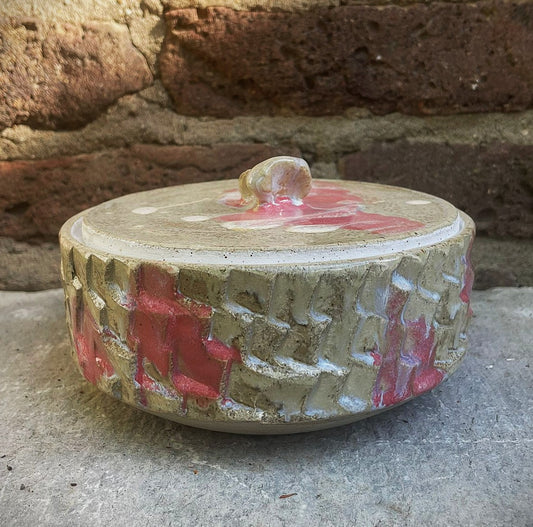 Keramieken schaal met deksel - Roze