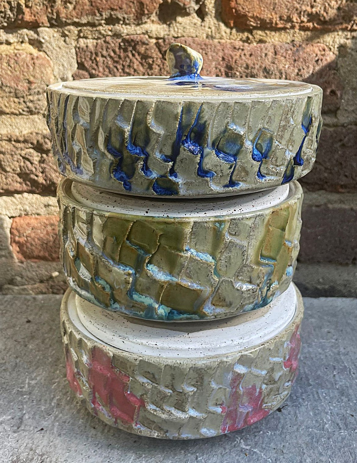 Keramieken schaal met deksel - Blauw